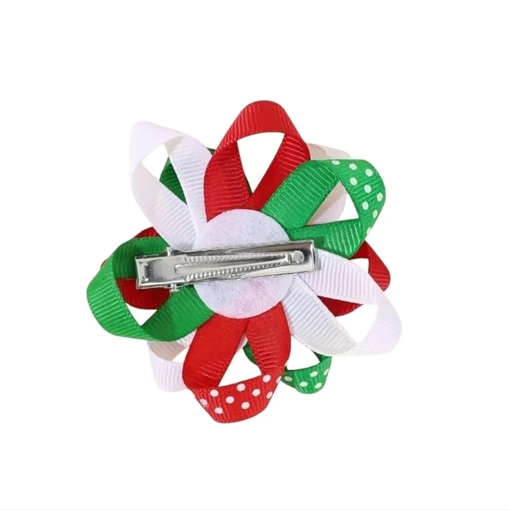 SET OF 2 Christmas Hair Bow Clips w/ SANTA CLAUS